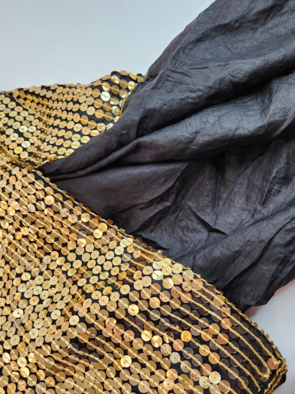 Vintage Black Silk / Gold Sequin Midi Dress 1980s Leaf Pattern - Picture 11 of 12